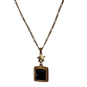 Liz Claiborne Long Reversible Milk Glass/Black Pendant Necklace
